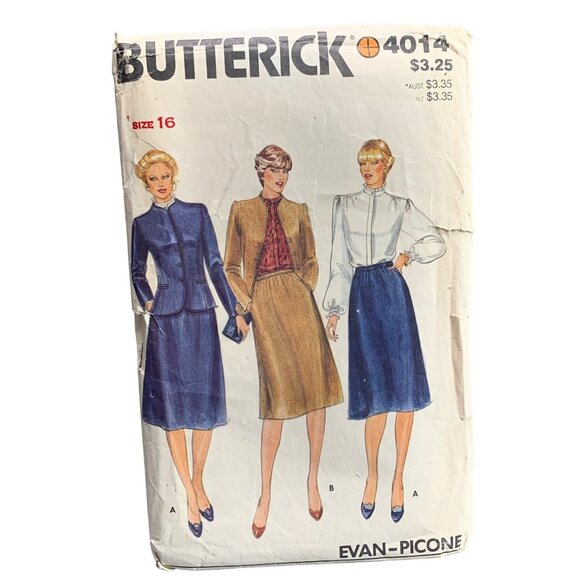 Butterick 4014 Evan-Picone Sewing Pattern Misses' Jacket Blouse & Skirt Size 16 - Picture 1 of 2